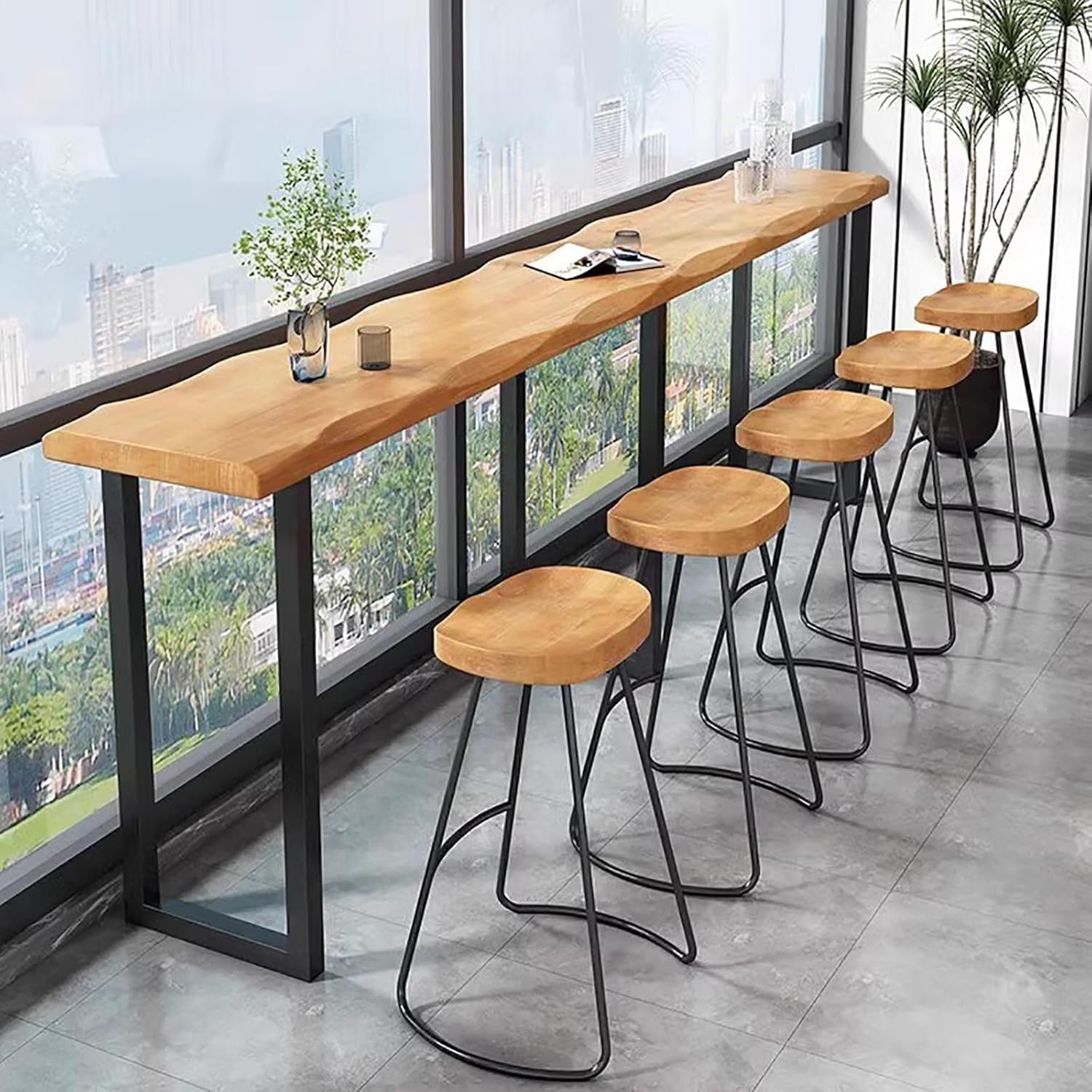 Industrial Bar Table - 63" Long Narrow Solid Wood Counter Height Pub Table, Rustic Live Edge Design, Rectangular Bar Dining Table for Kitchen & Home Bar, No Stools Included