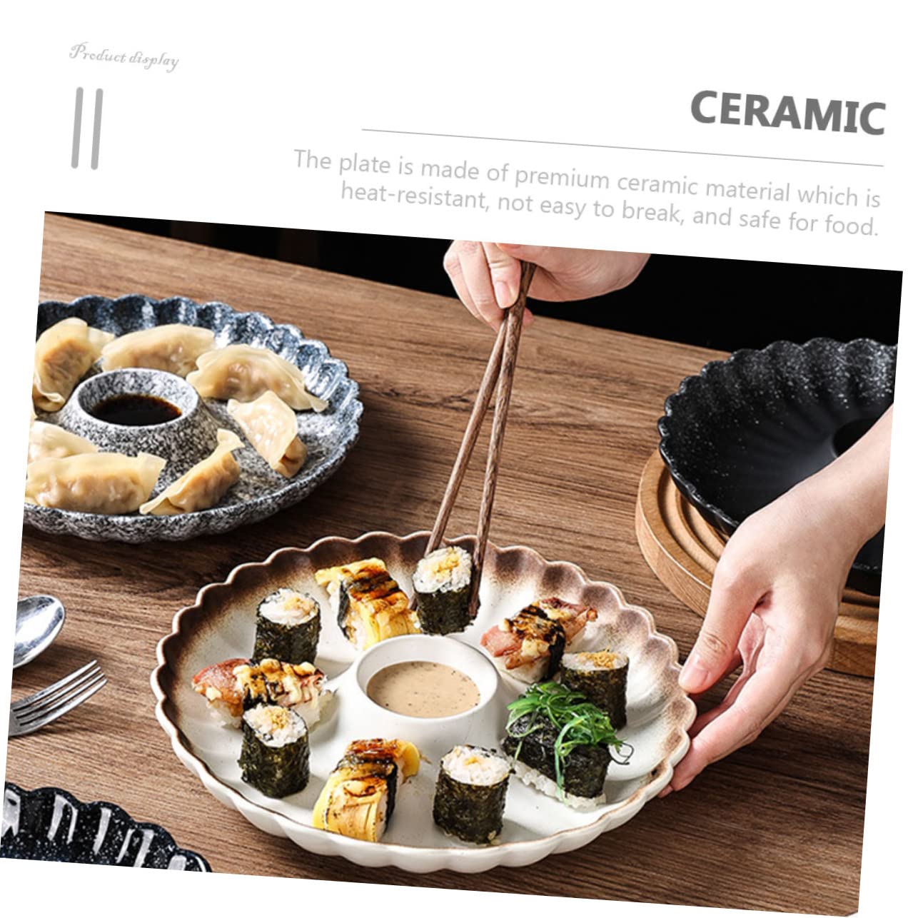 Amosfun Assiette Ronde en Céramique Japonaise Soucoupe, Service de Sushi