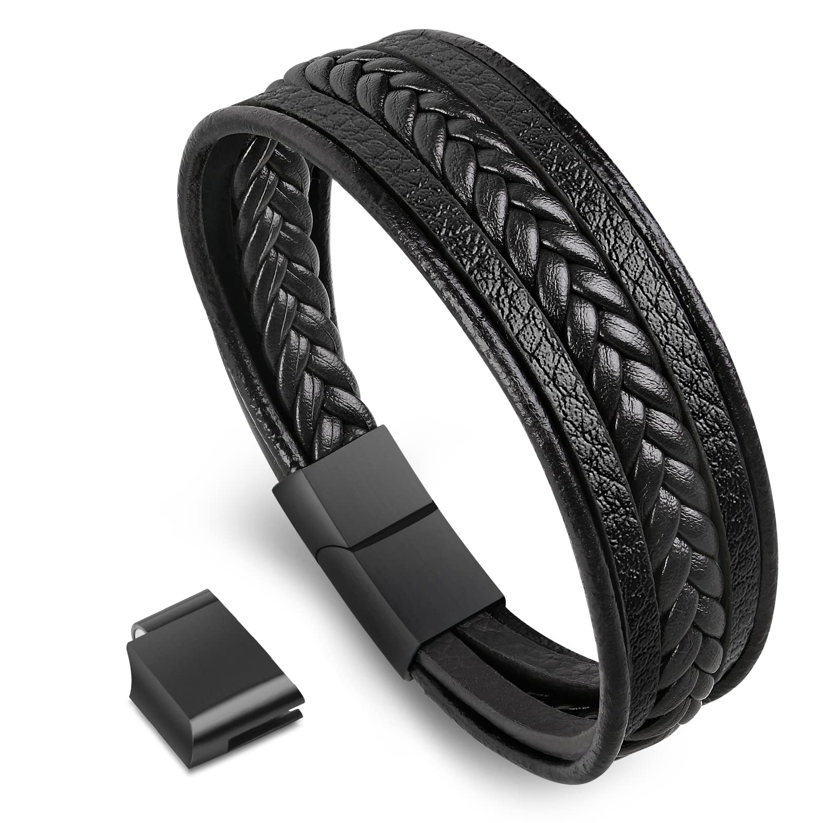 flintronic Pulsera Hombre, 6 Piezas Personalidad Retro Tejida Pulsera de Traje de Cuero Multicapa, Pulseras Retro, Moda Pulsera de Cuero Brazalete Trenzado Roccia Punk, Ajustable