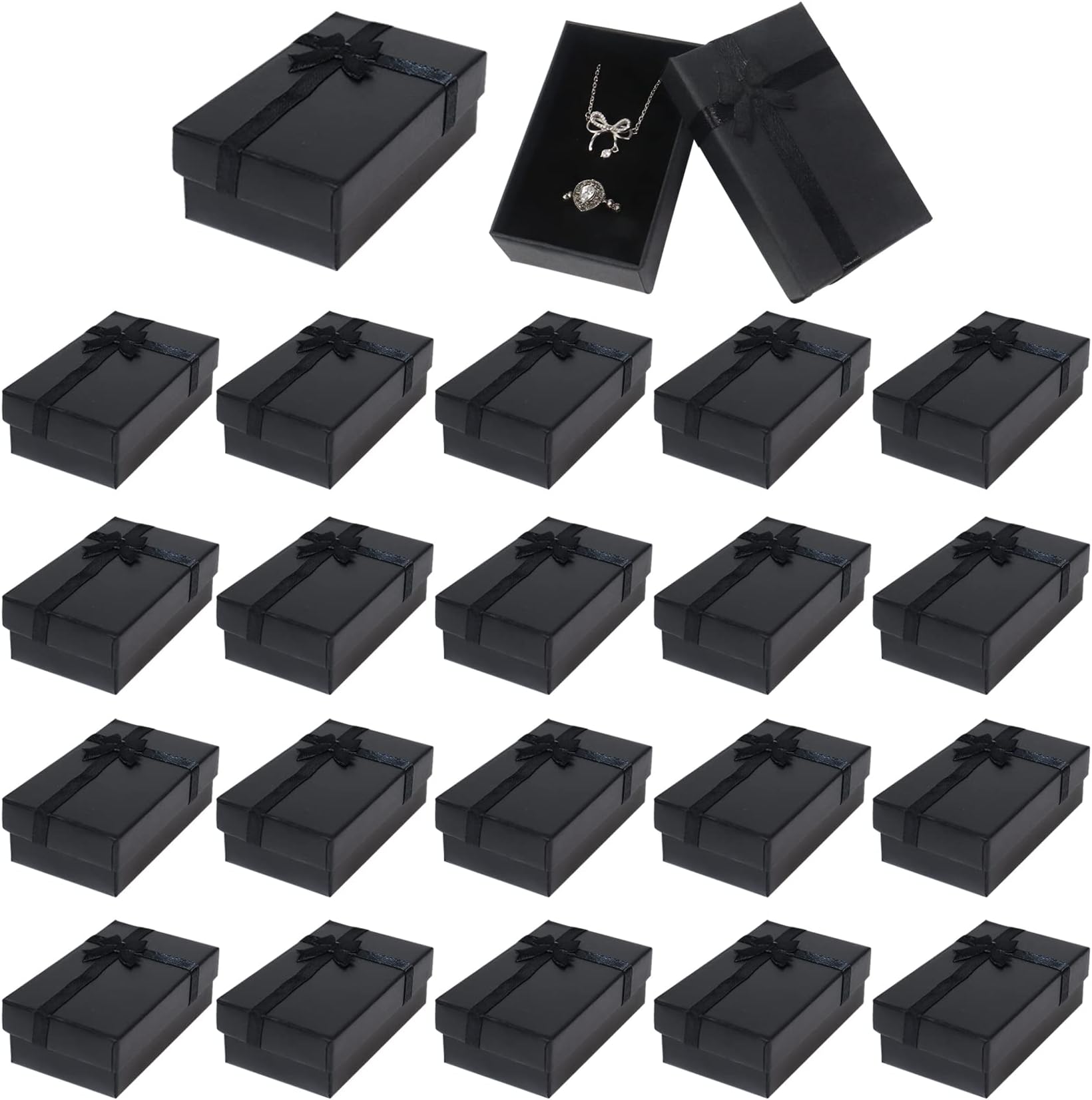 Nideen 24 Pack Jewellery Gift Boxes Bulk, Small Gift Boxes with Lids and Bowknot for Jewellery, Ring Earring Necklace Gift Boxes 8× 5× 3cm, Black