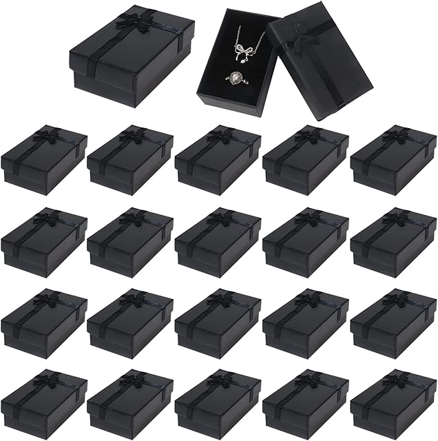 24 Pack Jewellery Gift Boxes Bulk, Small Gift Boxes with Lids and Bowknot for Jewellery, Ring Earring Necklace Gift Boxes 8× 5× 3cm, Black