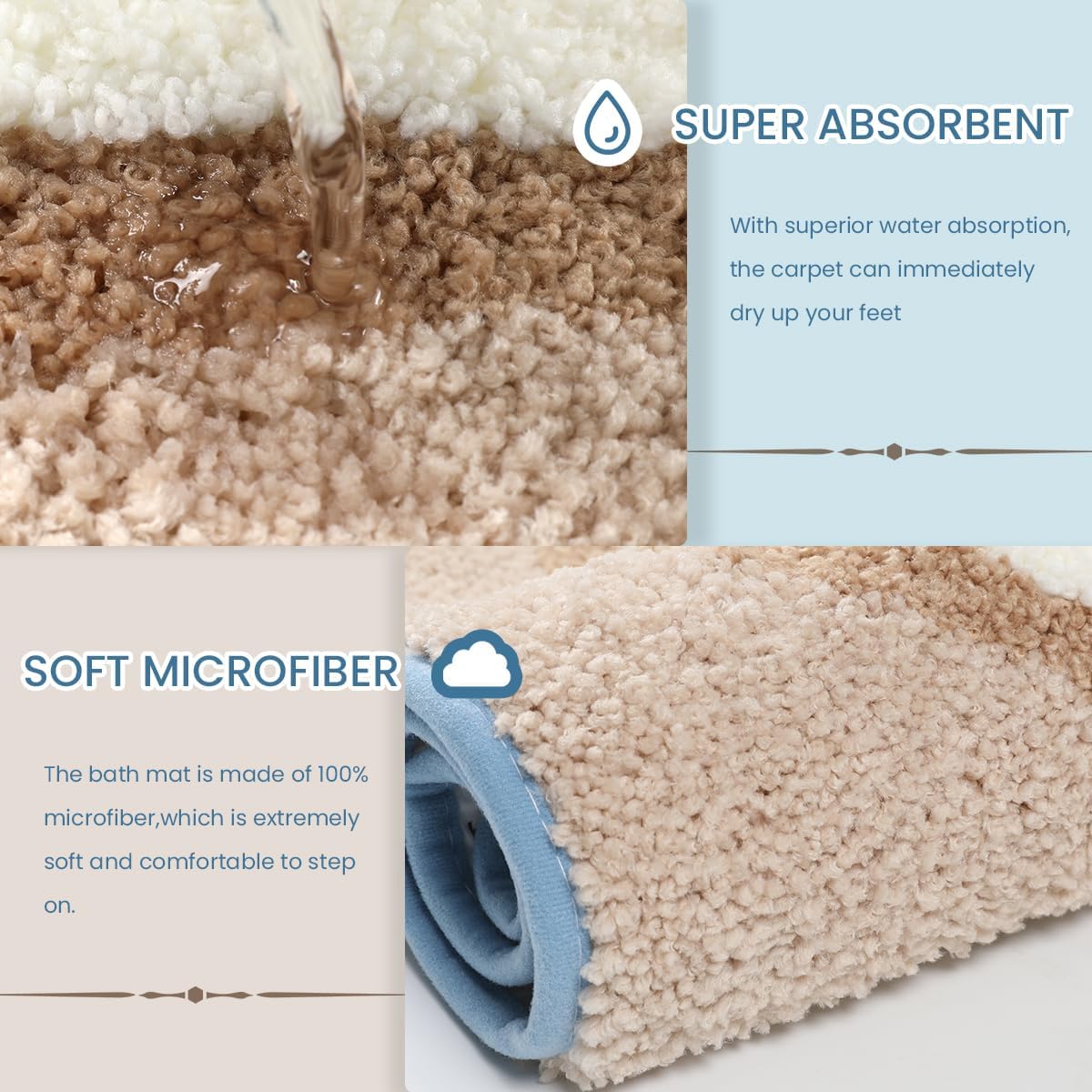 Luxury Bath Mat Non Slip and Super Absorbent Soft Microfiber Area Rug Machine Washable Rug for Living Room, Bedroom and Bathroom (Sandy Shore, 31"x20")
