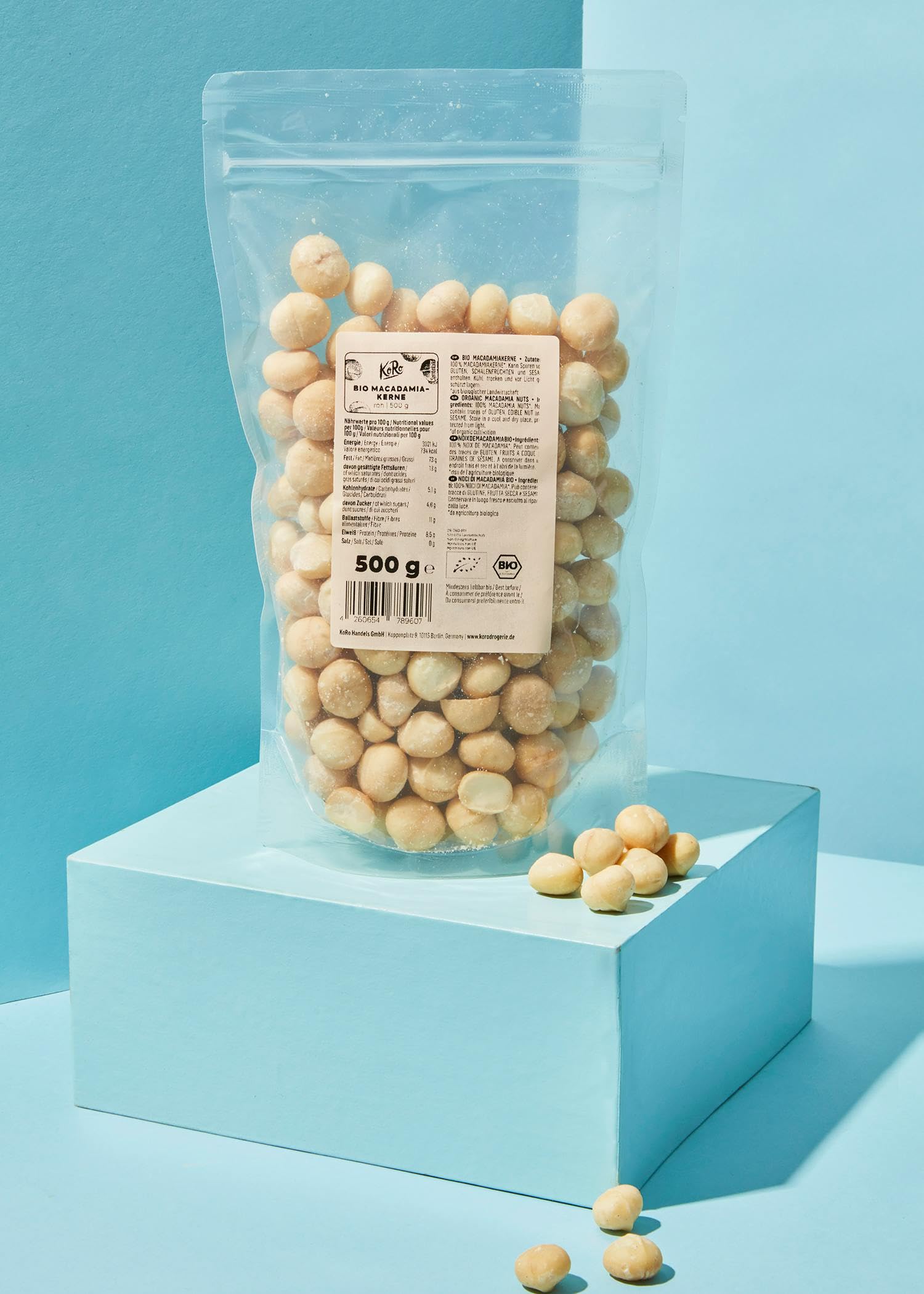 KoRo - Noci di Macadamia bio 500 g - Aroma delicato e burroso – Extra croccanti – Confezione convenienza – Bio e senza additivi
