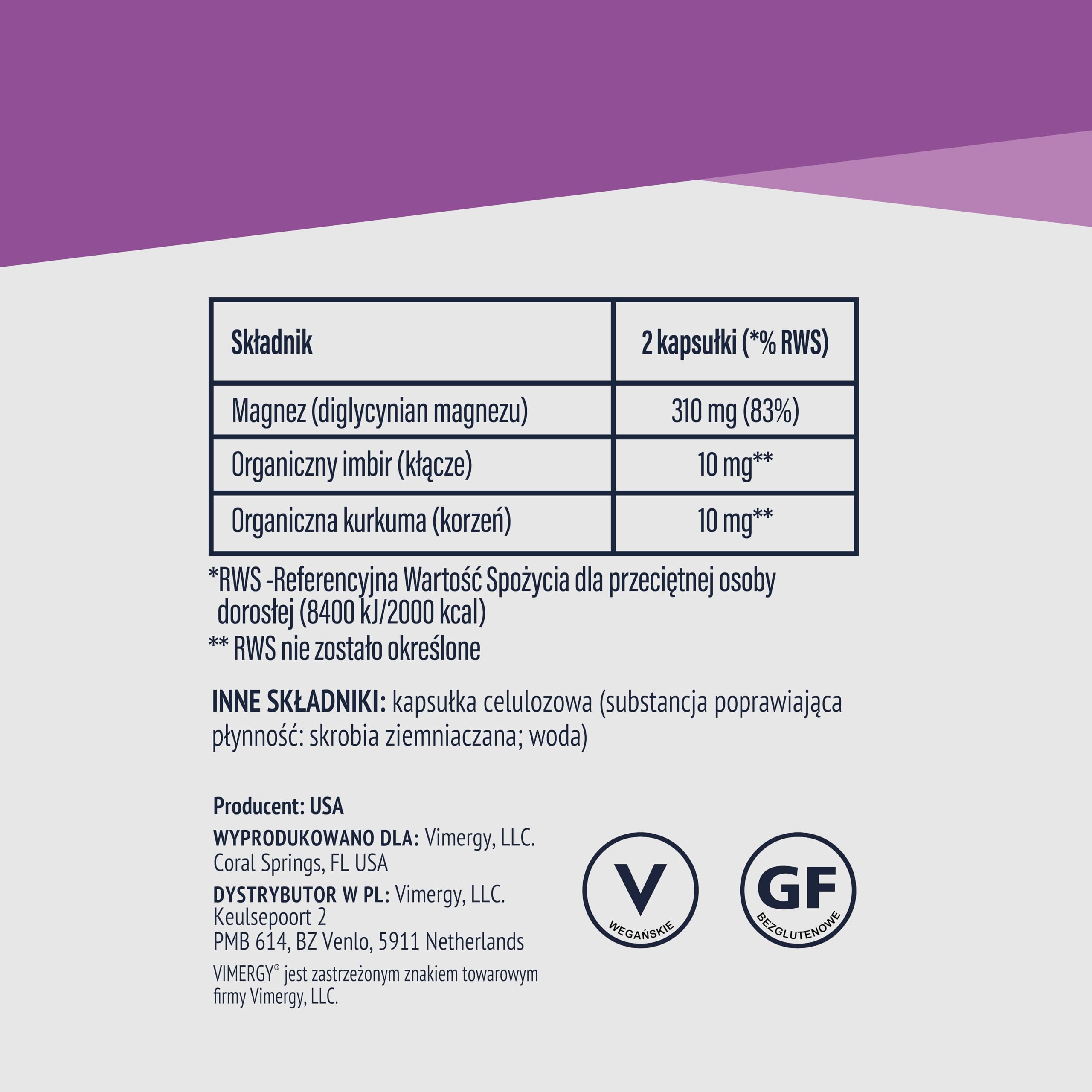 Vimergy Glicynian Magnezu Suplement Mineralny – 150 Porcji – Wspomaga Energię i Zmniejsza Zmęczenie – Suplement Magnezu Przyjazny dla Brzucha – Kurkuma i Imbir – Bezglutenowy, Bez GMO – Keto/Paleo