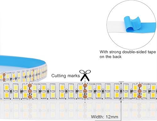 Miniatura 3 de Tira de luces LED blancas sintonizables SMD 2835 de 12 V de 16.4 pies 3000K-6500K CCT, 1680 luces LED de cinta LED no impermeables para dormitorio,