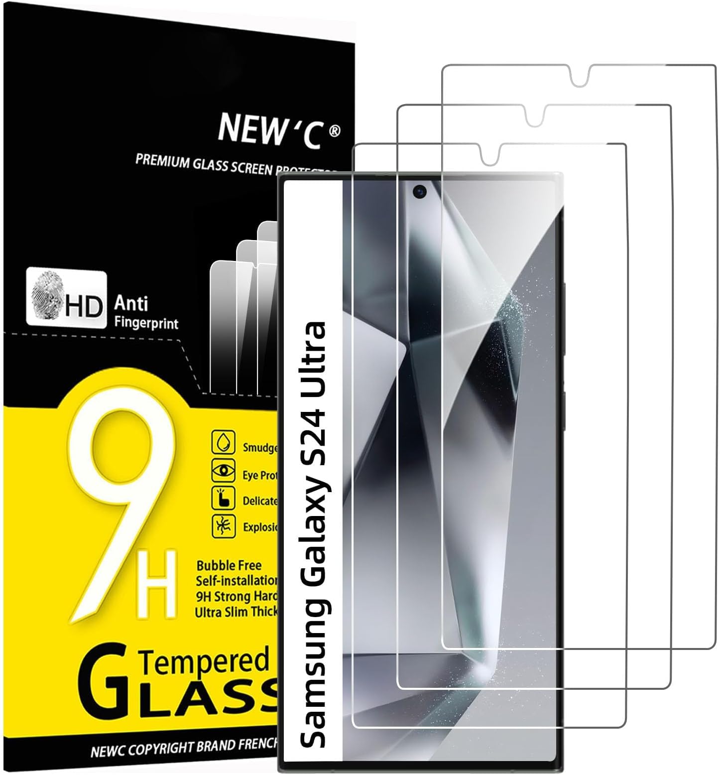 NEW'C 3 Pack Designed for Samsung Galaxy S24 Ultra Screen Protecto, (No for S24/S24 Plus), Tempered Glass, Case Friendly Scratch-proof, Bubble Free, Ultra Resistant