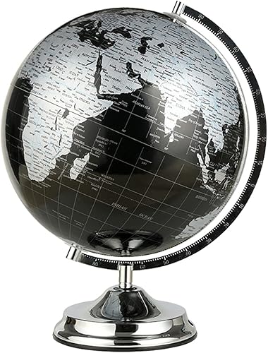 Miniatura 8 de Globo Terráqueo Political Desktop Globe Black & White Educational Geographic World Globe WMetal Arc & Base 360 Manual Rotation Globe for Students