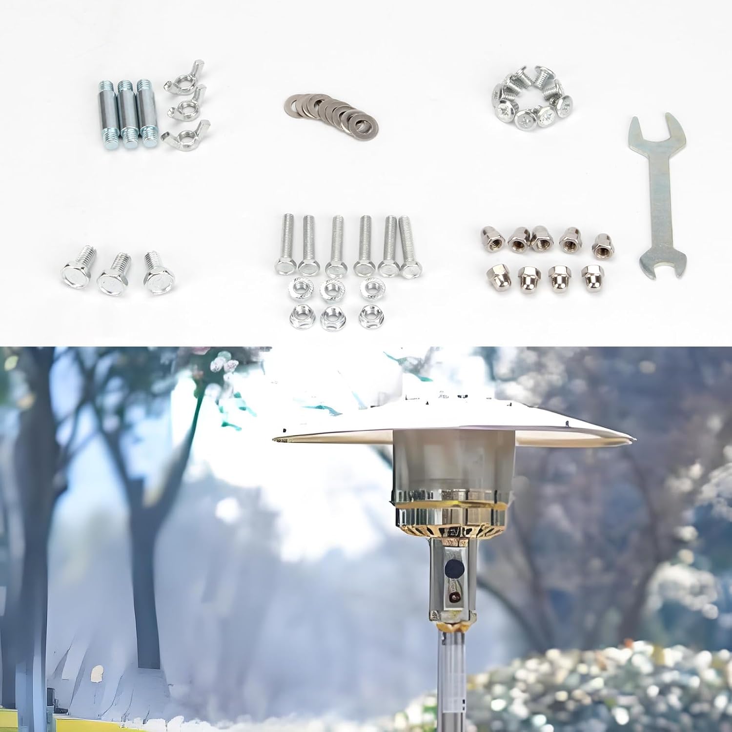 Patio Heater Replacement Hardware Parts, Propane Outdoor Space Patio Heater Bolt and Nut Set PatioHeater Reflector Shield Accessories or Round Umbrella Shape Stand-up Pyramid Heater Heat Kit