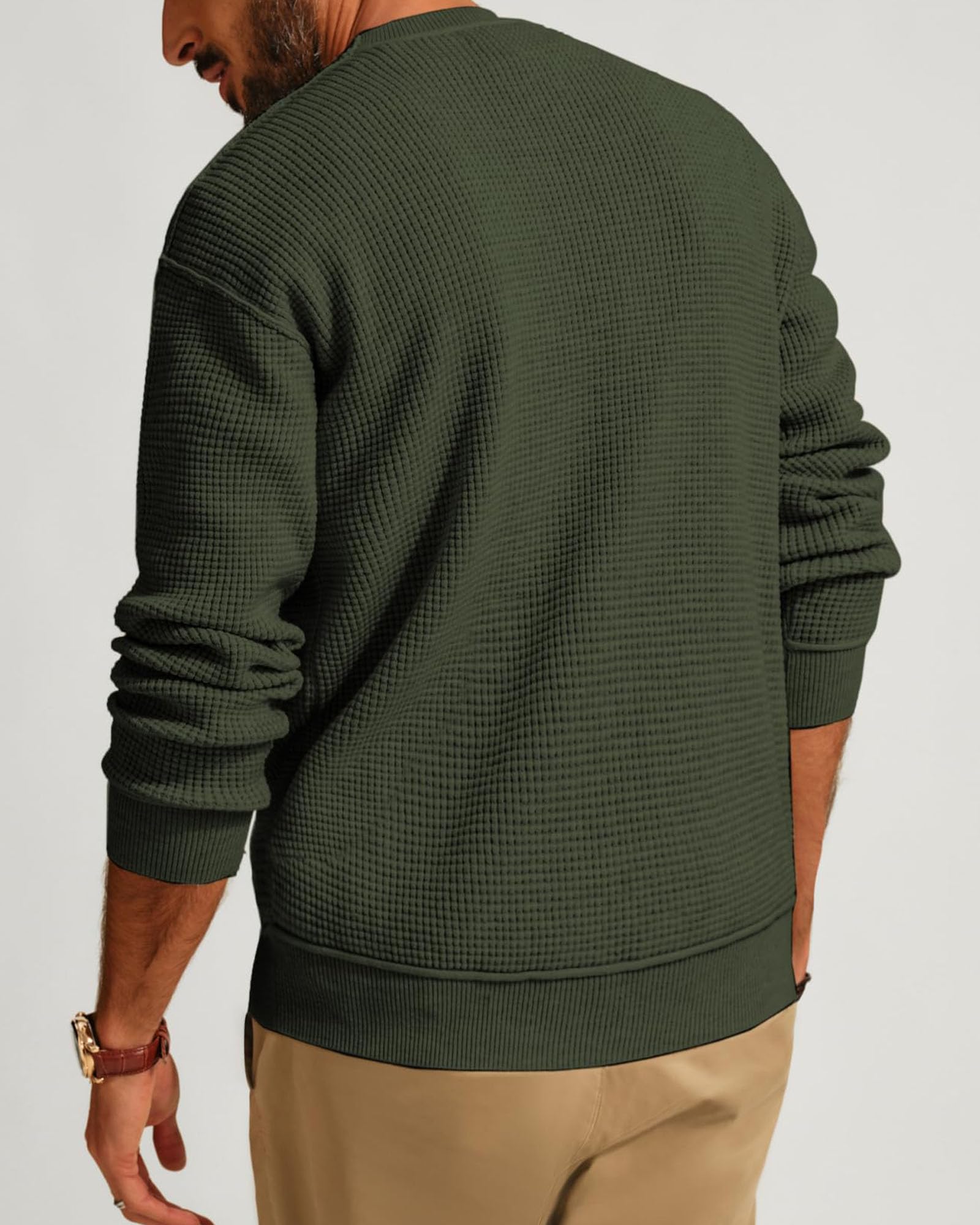 Maglione Girocollo da Uomo Pullover Autunno Invernale Maglia Waffle Lavorato Maglioni Casual Manica Lunga