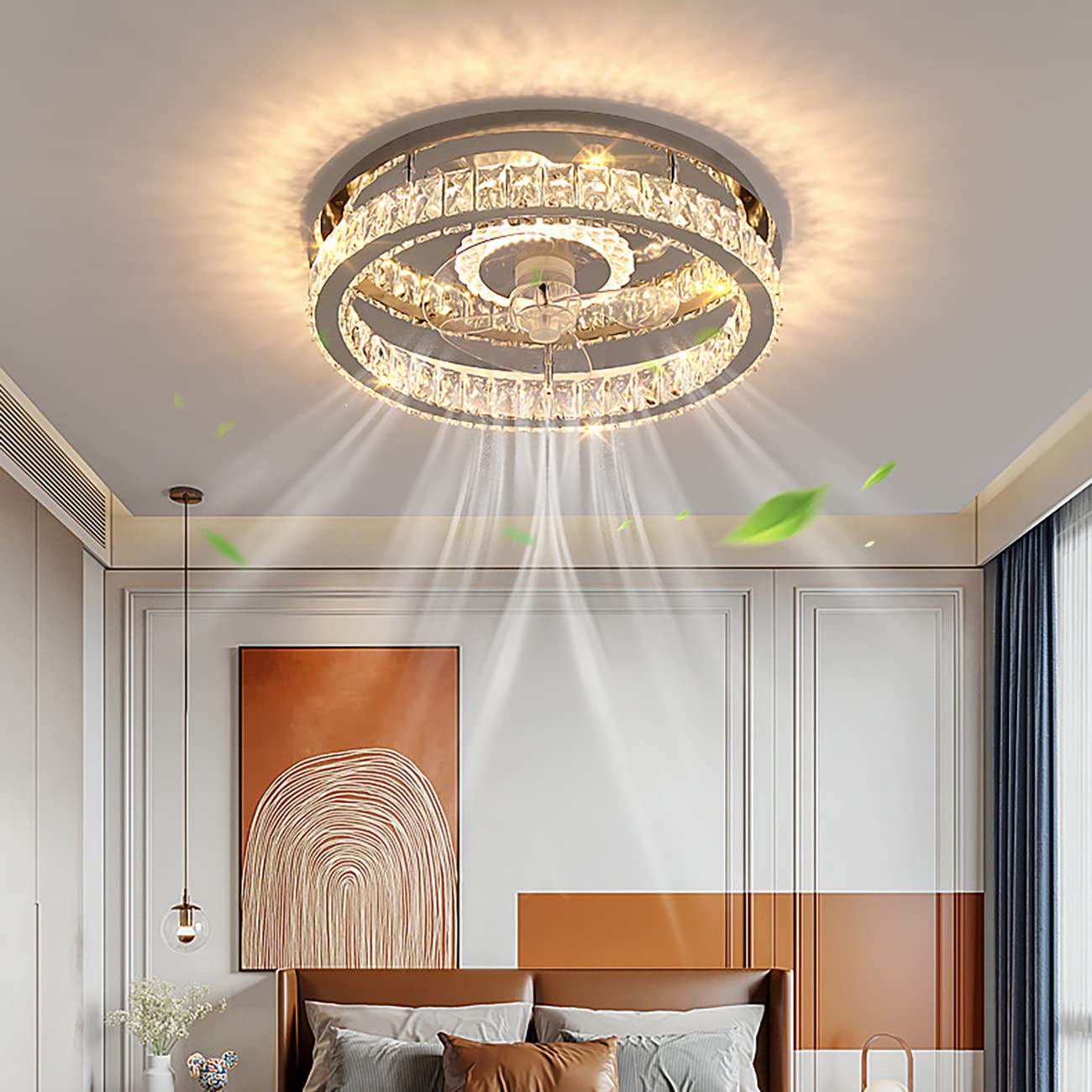 Yunzi B Crystal Ceiling Fans With Lights And Remote 3 Speeds Silent Fan Led Dimmable Ceiling Lights With Timer For Edroom Living Room Dining Room Fan Lighting 50 * 12Cm