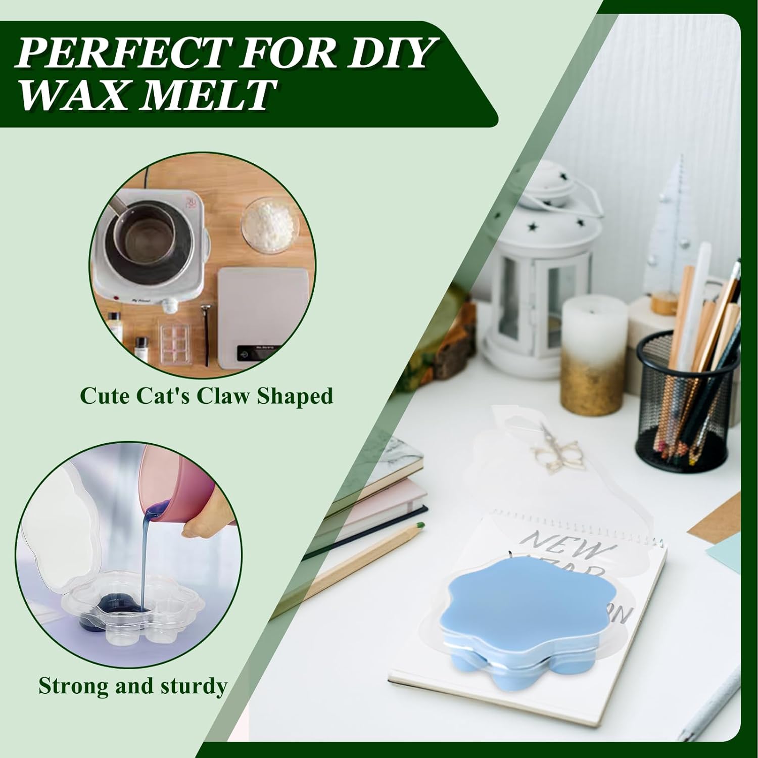 JMIATRY 100 Packs Wax Melt Containers Cat's Claw Shaped Plastic Wax Melt Molds Clamshells for Waxs Melts Clamshells, Empty Candle Melts Molds, Cat's Claw Shaped