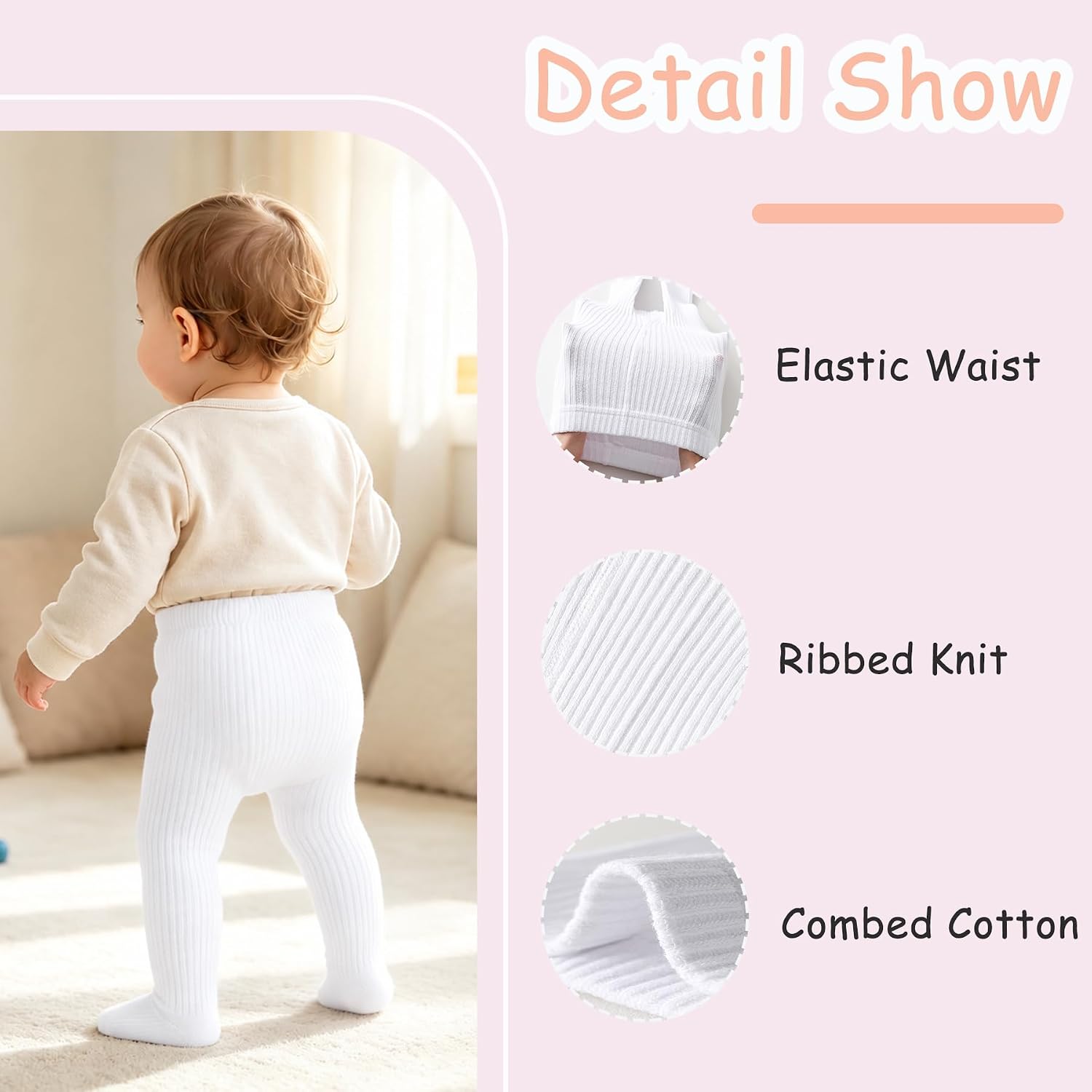 Baby Girl Tights, Soft Cotton Ribbed Leggings, Pantyhose 0-4T