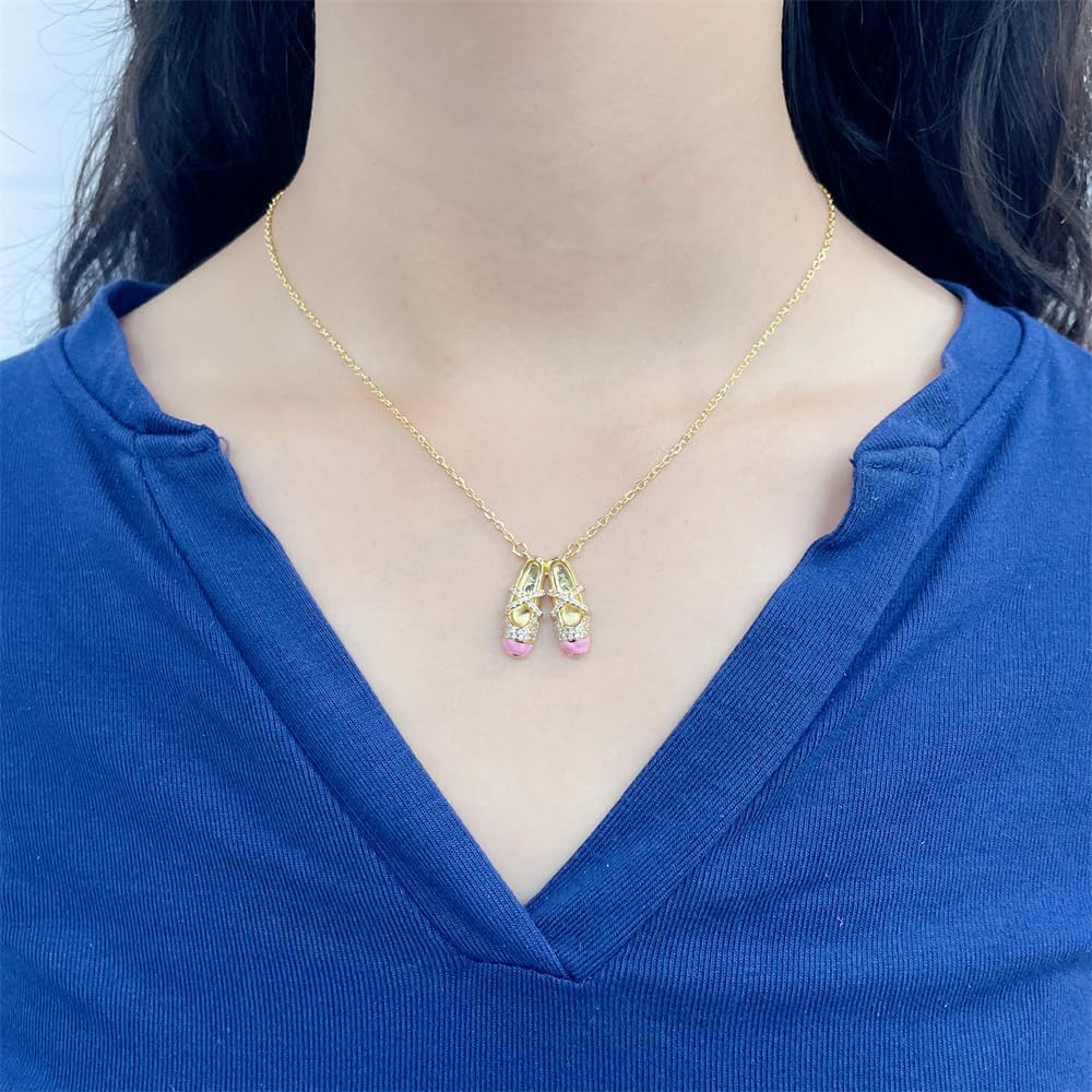 NewZenro Cute CZ Ballet Shoes Choker Necklace for Women 14k Gold Plated Dainty Crystal Cubic Zirconia Enamel Ballerina Ballet Slipper Pendant Adjustable Chain Necklace Fashion Jewelry for Dance Lover - Image 6