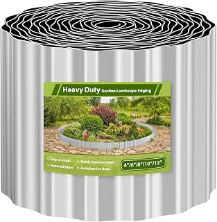 OUSHENG 50ft Landscape Edging, 6in Tall Corrugated Metal Garden Border, Flexible Fence Fencing for Flower Bed, Landscaping, Lawn, Yard, Paver