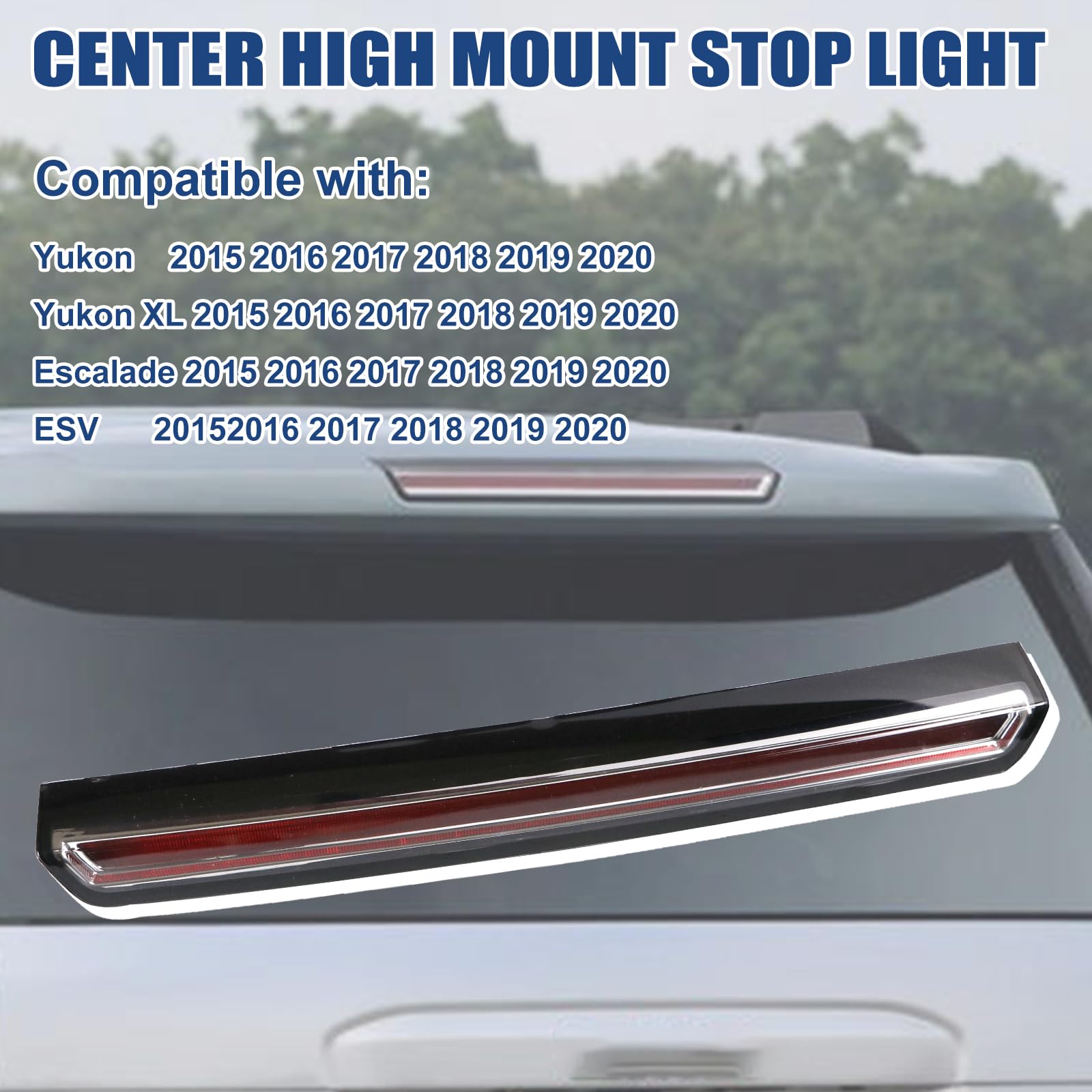 Third Brake Light Assembly Compatible with GMC Yukon/Yukon XL Cadillac Escalade/Escalade ESV 2015 2016 2017 2018 2019 2020 LED Center High Mount Stop Light 22803028 923-117