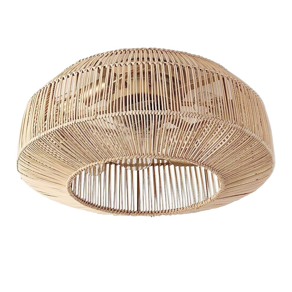 Ventilatore A Soffitto In Bambù Retrò Con Luce E Telecomando - 50cm, 6 Velocità, Reversibile