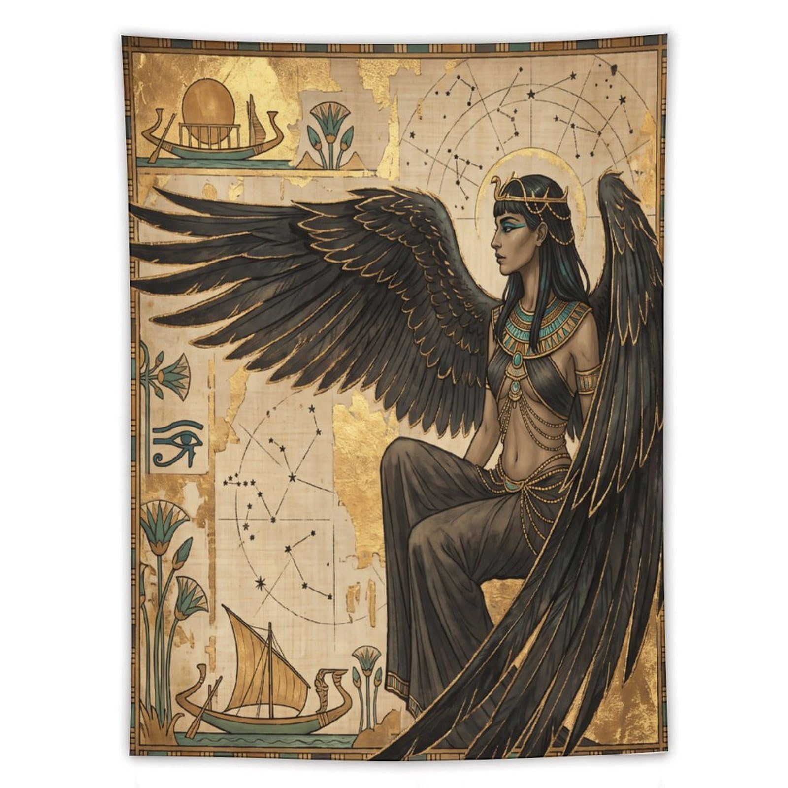 H3B8U2Y5 Egyptian Winged Goddess Hieroglyphs Wall Tapestry, Office