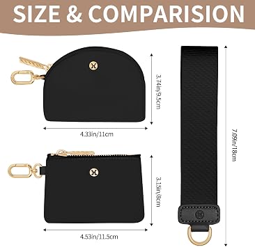 Hovmwey Keychain Wallet, Detachable Dual Pouch Wristlet Wallets for Women Men, Portable Mini Zip Around Small Wallet Coin Purse, Black+Black