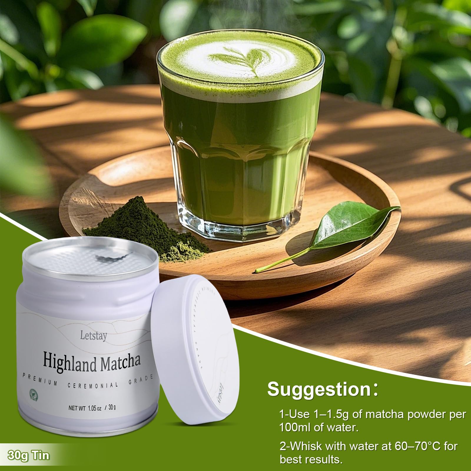 Letstay Matcha Matcha Powder Ceremonial Grade Highland Matcha Tea Organic Matcha Green Tea - Premium 1st Harvest - — view 6