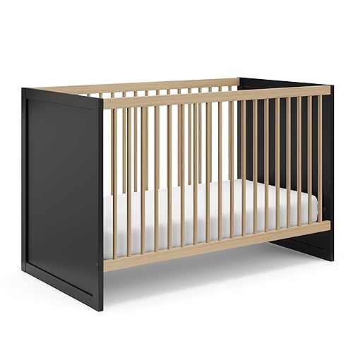 STORK CRAFT Storkcraft Calabasas cuna convertible 3 en 1 (negro con madera flotante), certificado JPMA, se convierte en sofá cama y cama infantil,