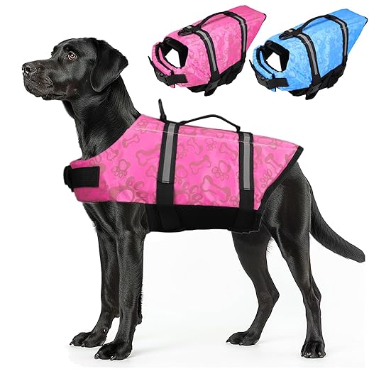 Neween Dog Life Jacket Adjustable Lightweight Dog Life Vest with Handle for Swimming, Boating, Water Floatation Vest Pet Lifesaver for Small Medium Large Dogs (Pink, Small)
