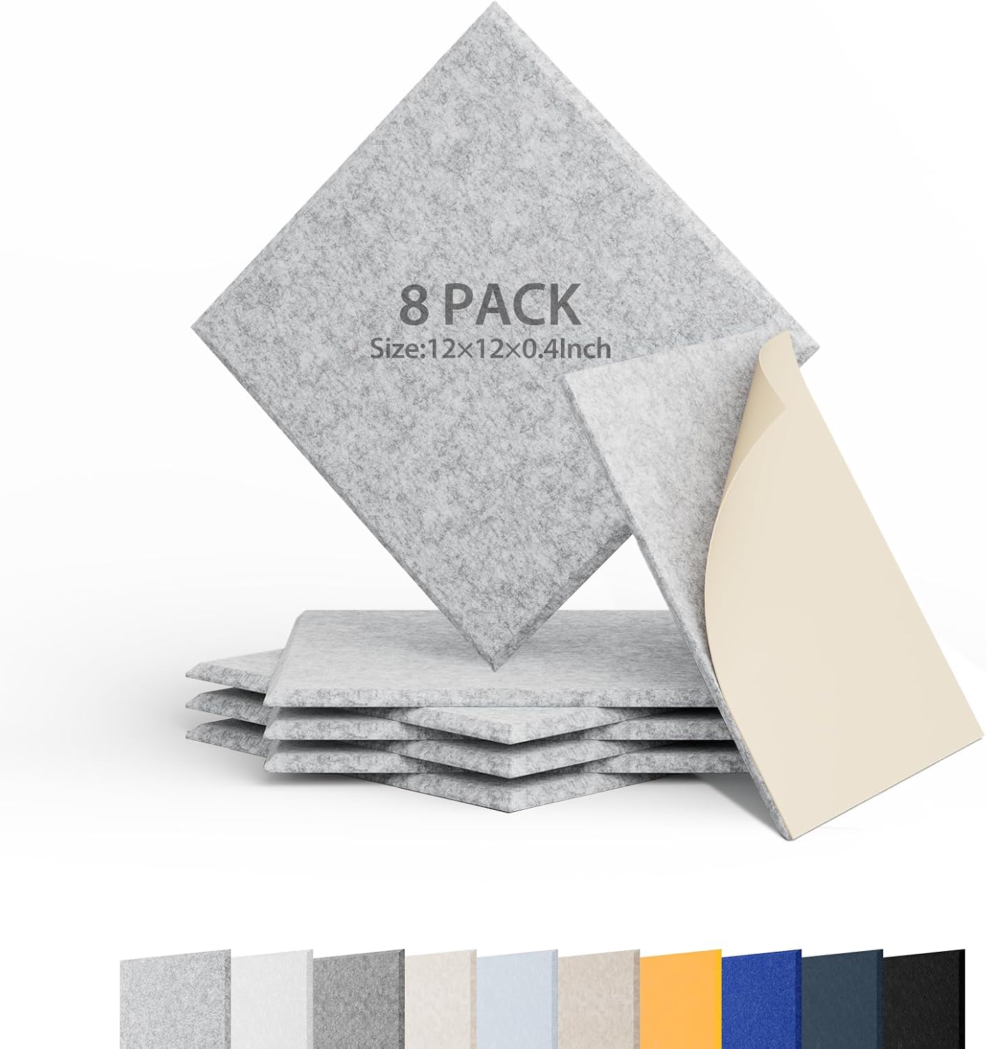 Berlai 8 Pack Acoustic Panels Self Adhesive Sound Proof Foam Panels, 12x12x0.4" High Density Sound Absorbing Panels, Square Acoustic Tiles for Recording Studio Home Theater Office Room(Silver Gray)