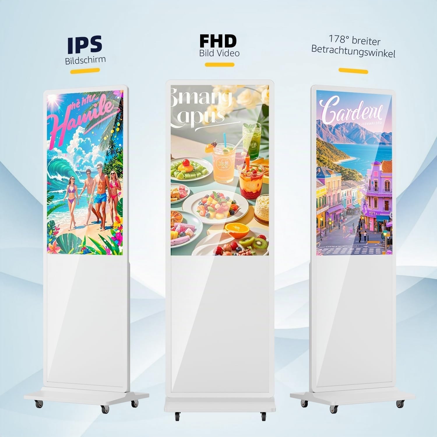 MWE 43 Zoll Touchscreen Digitaler Kundenstopper mit 4 Rollen, Werbedisplay Digital, LCD Digital Signage Display, Geeignet für Einzelhandelsgeschäft, Restaurant, Einkaufszentrum und Gewerbezentrum