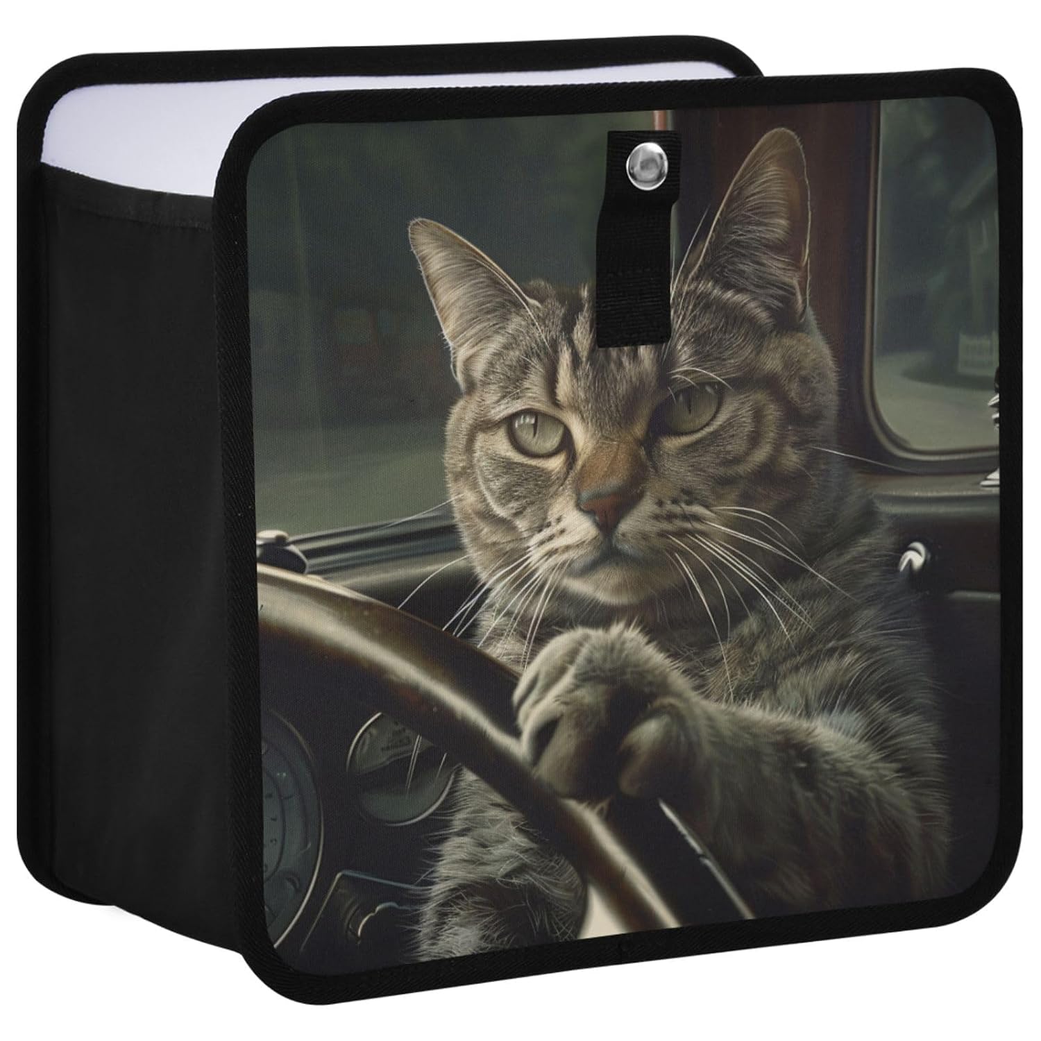 Funny Cat Driving Car Trash Can, Foldable Hanging Car Trash Bag, Small Waterproof Car Accessories Garbage Bin