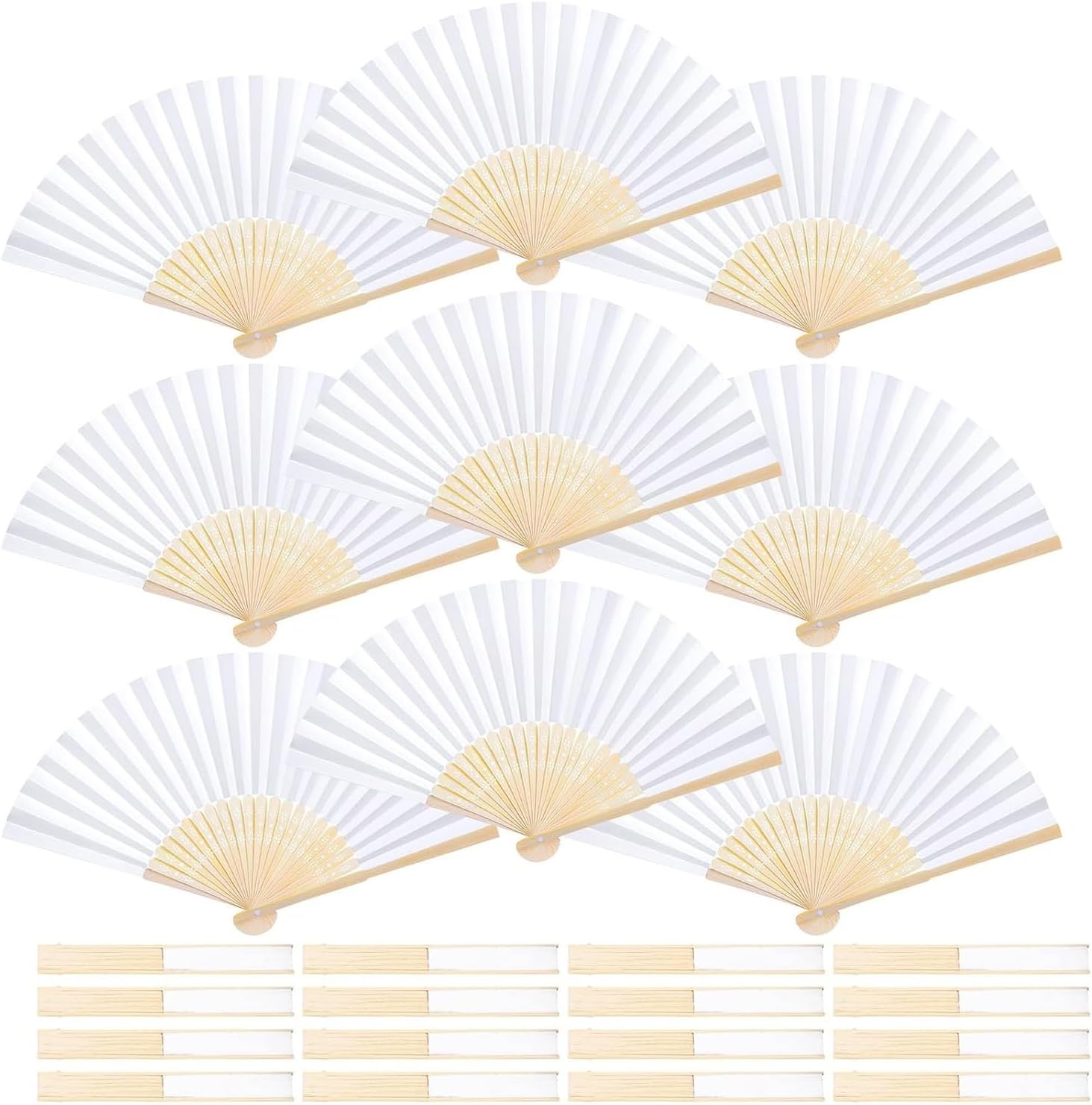 50 Pcs White Paper Fans Paper Hand Fan- Handheld Paper Folded Fan for Wedding Party and Home Decoration