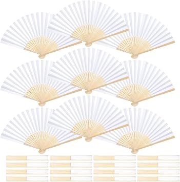 50 Pcs White Paper Fans Paper Hand Fan- Handheld Paper Folded Fan for Wedding Party and Home Decoration