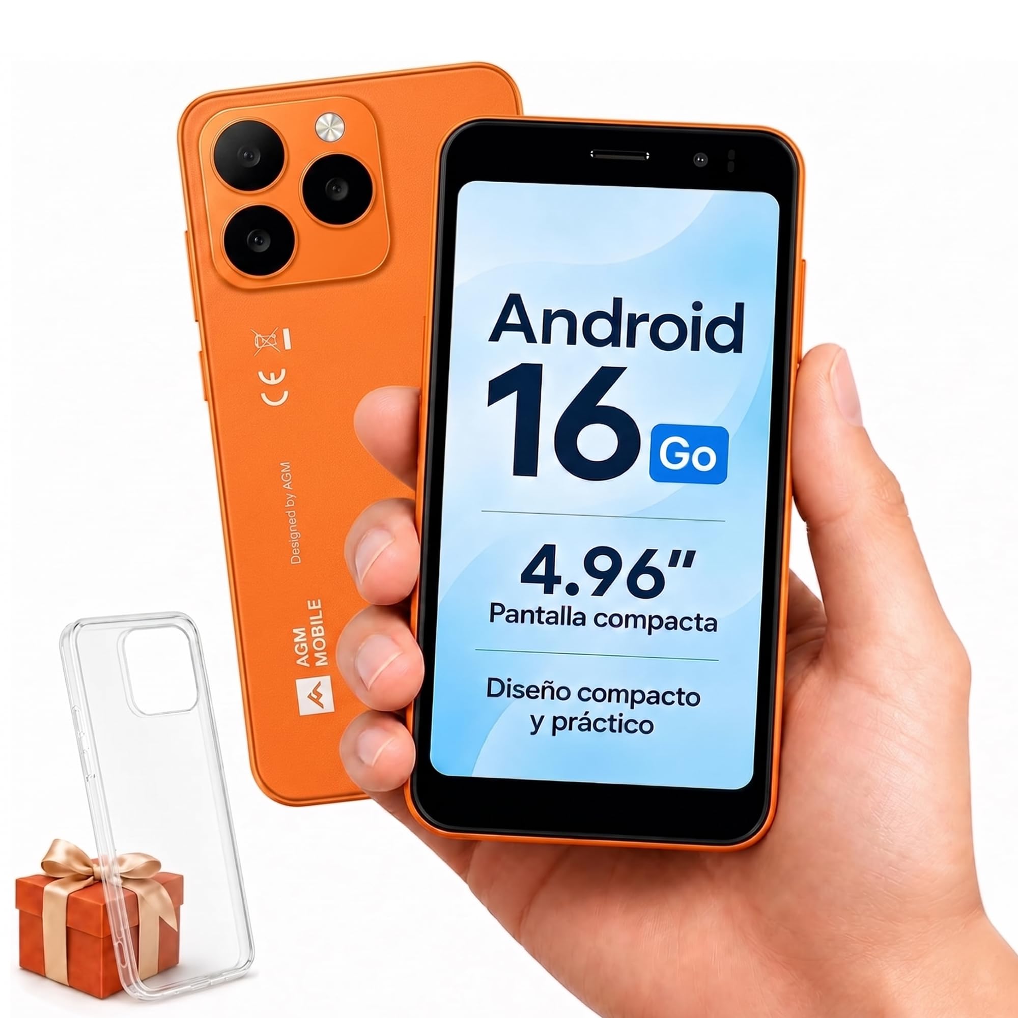 AGM Note N2 Smartphone Económico Android 16 go,Mini Teléfono 4,96 Pulgadas | WhatsApp｜3 GB + 32 GB｜3000 mAh｜Doble SIM｜IP54｜GPS｜Smartphones básicos adecuados para estudiantes