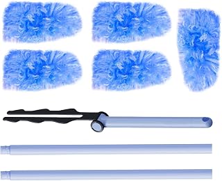 Microfiber Duster - Washable Duster, Dusting Wand, 180 Degree Adjustable Extendable Dusters, Cleaner Supplies for Furniture Floor Blind Wet Or Dry Outdoor Cobweb and Interior Roof