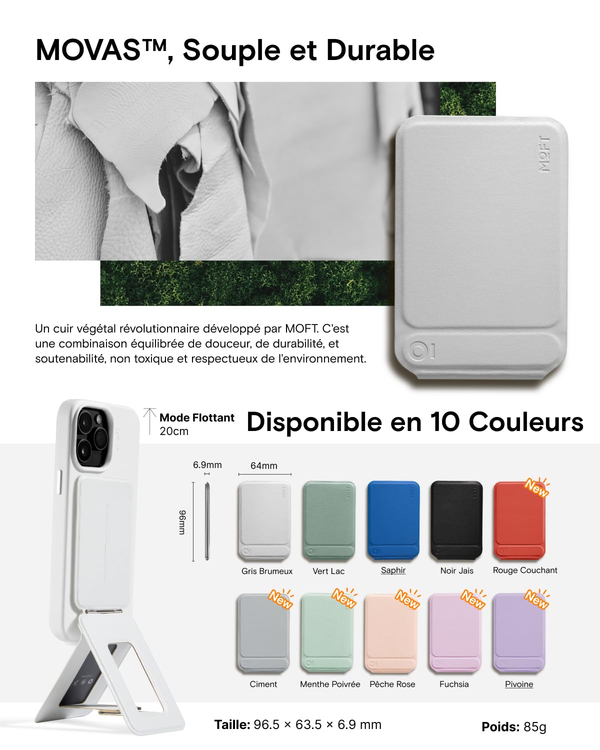 MOFT Trepied Smartphone pour iPhone 17/16/15/14/13 Serie Compatible avec MagSafe, Trepied iPhone Portable avec 3 Modes pour Self-vlogging, Parcourir, Photographie Macro, Appel Vidéo, Noir Jais