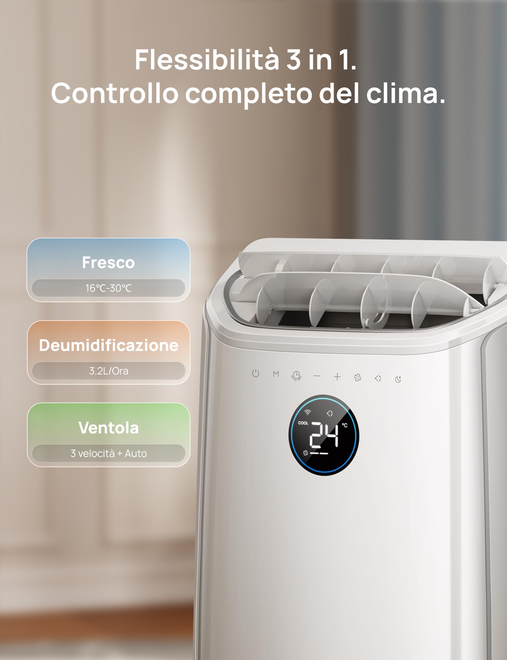 DREO Condizionatore Portatile 10.000 BTU AC per Camera da letto, Raffreddamento Senza Drenaggio, Silenzioso, Controllo Tramite Applicazione/voce, Timer 24 ore, con Ventola e Deumidificatore