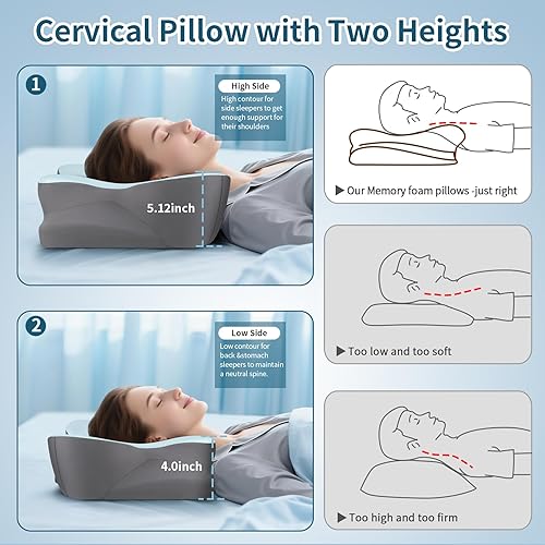Miniatura 4 de Almohada cervical para el cuello para aliviar el dolor, almohadas ergonómicas de espuma viscoelástica para dormir, almohada de contorno de doble