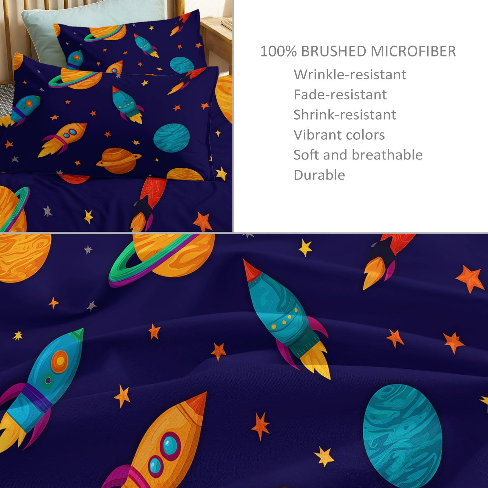 Poszwa na kołdrę z nadrukiem w stylu kreskówkowym 200 x 200 cm, zestaw pościeli z motywem gwiazdy wszechświata rakieta poszewka na kołdrę dla dzieci chłopców dziewcząt nastolatek - komplet pościeli z