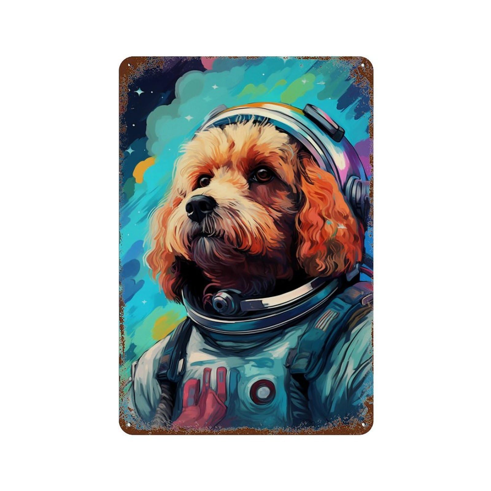 Rust Effect Space Dog Explorer-162 Vintage Metal Tin Sign 11.8"x7.9", Farmhouse Wall Decor for Garage, Bar And Workshop Decor