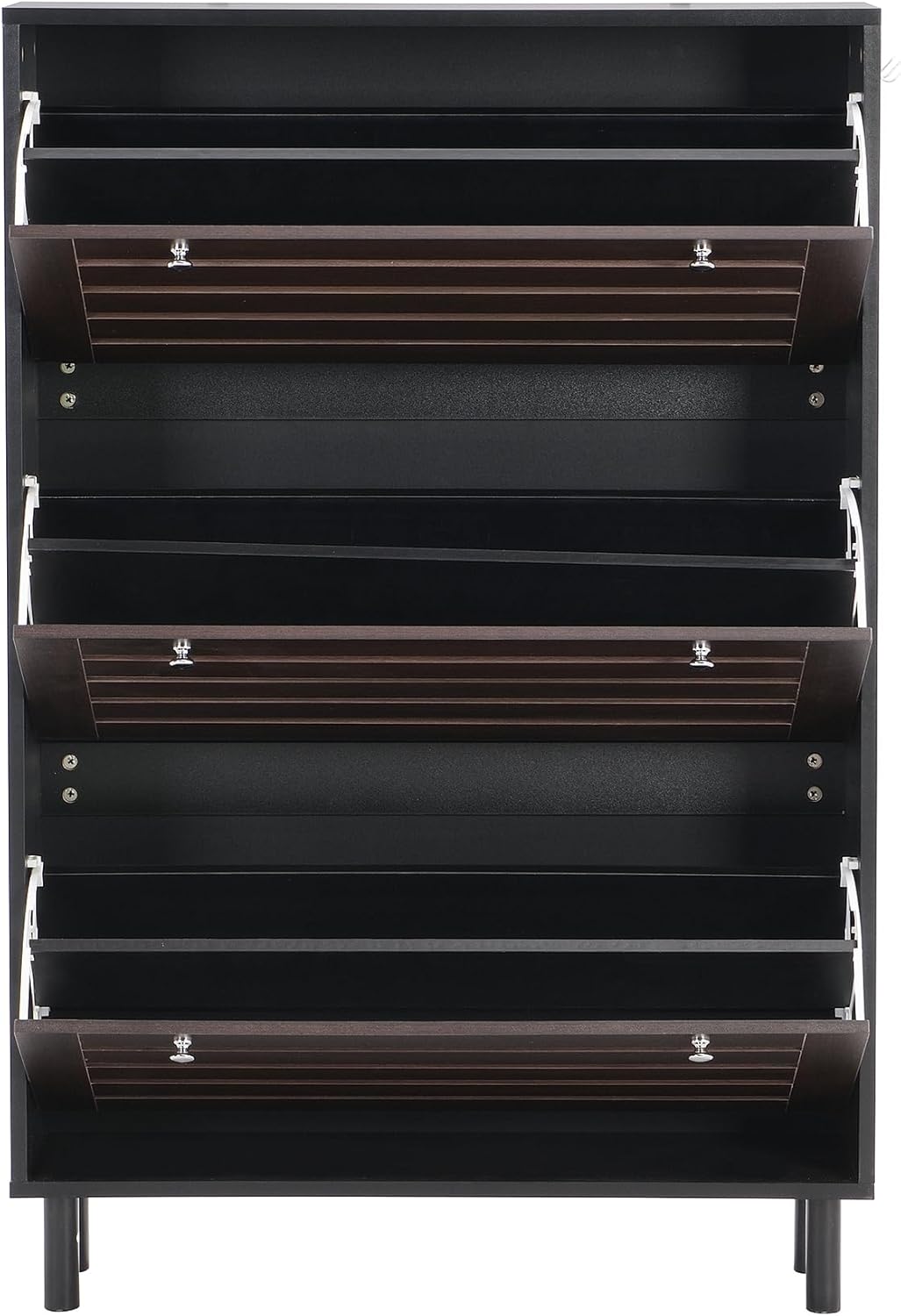 Classic Shoe Cabinet with 3 Flip Doors Free-Standing Wooden Shoe Rack Shoe Storage Organizer for Entryway Hallway Small Space (Black&Dark Brown)