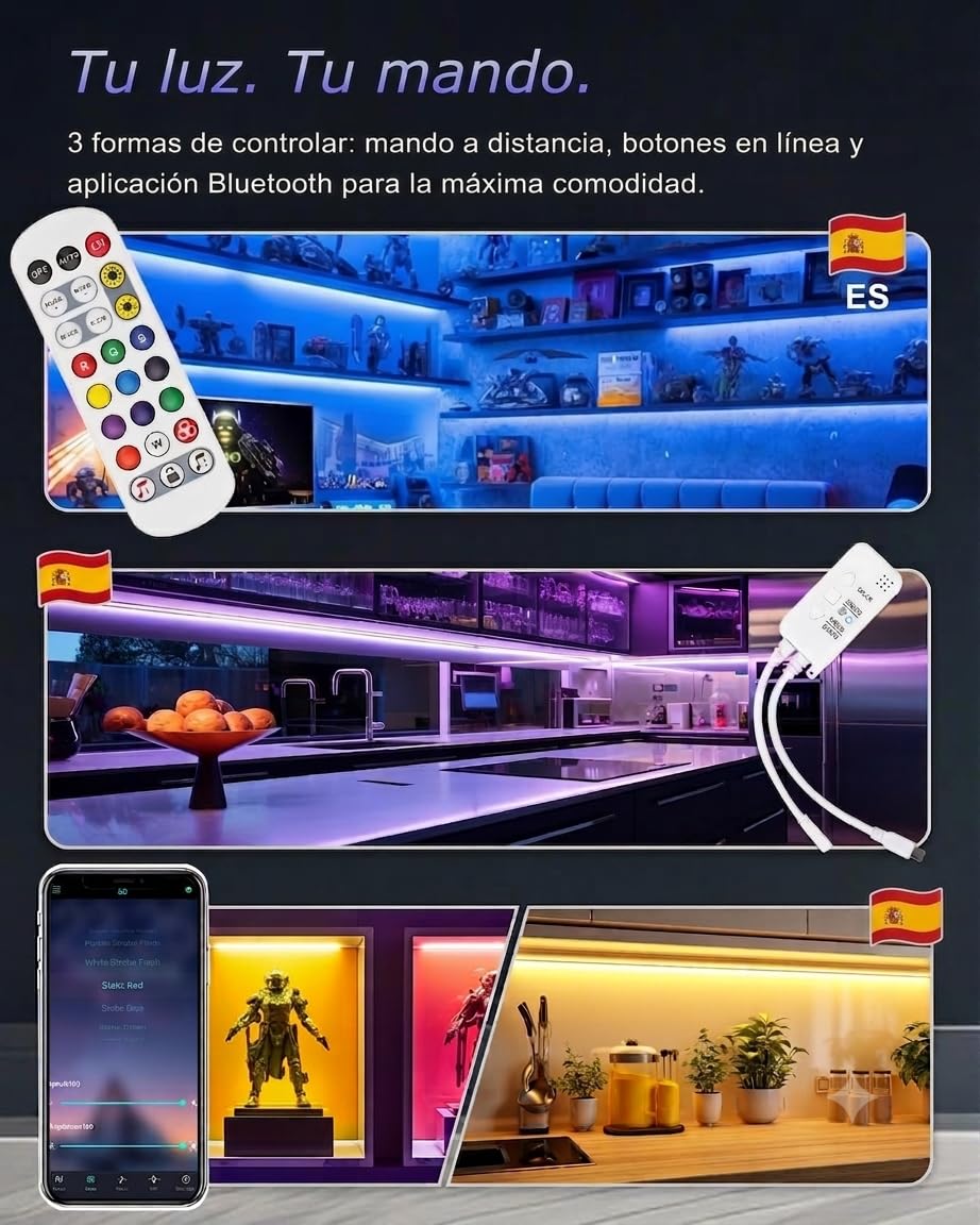 Cefrank Tiras LED RGB Conectables para Muebles | 4x30cm Iluminación Inteligente con Sincronización Musical & App | 16 Millones Colores Kit Luz Bajo Gabinete | App, sincronización de música, vinculable