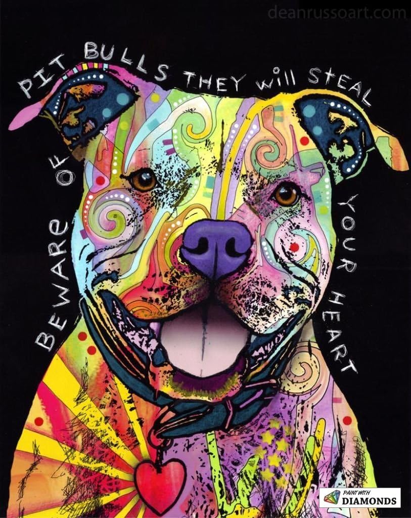 XL Paint With Diamonds Full Kit -"Beware of Pitbulls" - 50x75cm PWD Premium DIY Diamond Painting Kit for Adults with Full Toolkit - 100% Full Drill 5D Square Diamond Painting