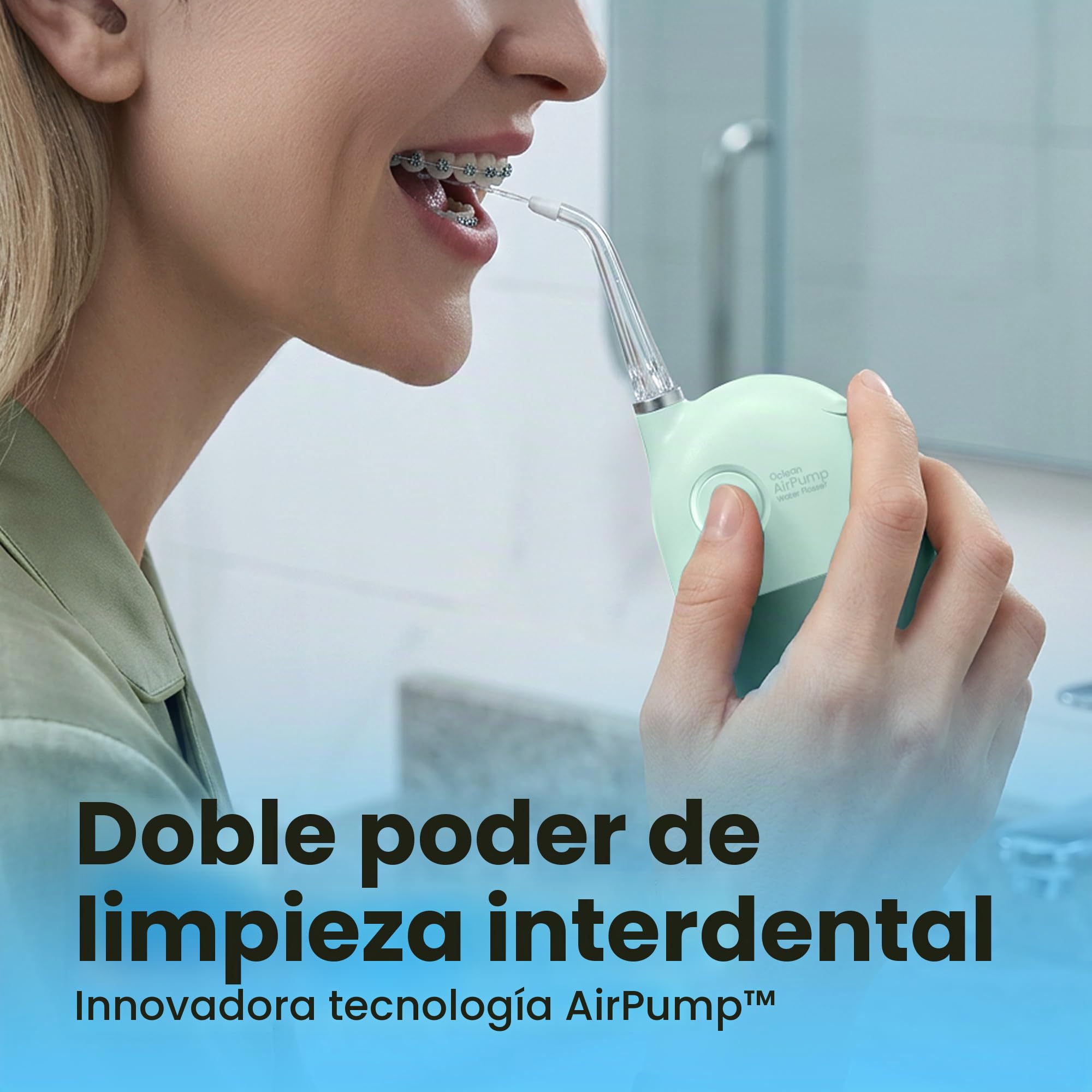 Oclean AirPump 10 Hidropulsor Dental Inalámbrico, Jet Dental Portátil con 3 Modos, Ideal para Electrodomésticos Ortodónticos y Alineadores, Hasta 40 Días de Autonomía, Verde