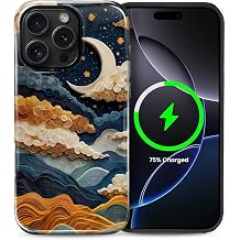 Magnetic Case for iPhone 16 Pro Max, Compatible with Magsafe PC Hard Shell Silicone Inner Bumper Anti-Scratch Full-Body Cover Shockproof Slim Design Celestial Moon Stars