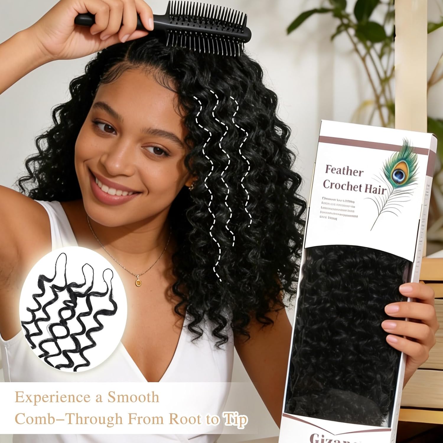 Miracle Knots Hair Feather Crochet Hair for Black Women with Invisible String 14" Synthetic Like Human Hair Texture 100 Strands knotless Pre Separated Curly Crochet Hair Extensions Braids 120G 1B