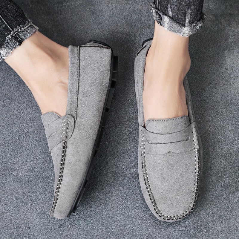 Mens Loafers Round Toe Suede Vamp Penny Driving Loafers Lightweight Flat Heel Flexible Party Slip-ons4