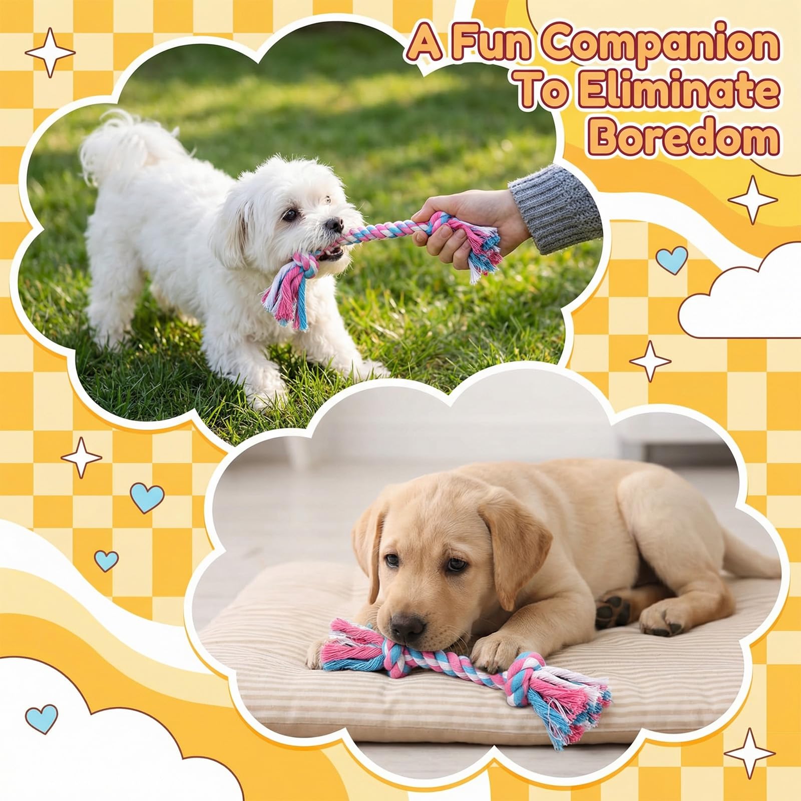 60 piezas de juguetes para perros, cuerdas masticables a granel, dentición de algodón, juguete de 2 nudos para perros pequeños y medianos y cachorros