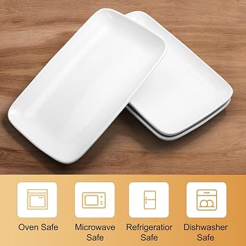 Set of 8 Rectangular Porcelain Plates, Serving Plates, White | Porcelain Plate Rectangular Oblong Rectangular Dessert Plates for Cakes, Sushi, Appetizers, Salad, Buffet, 20 x 13 x 2 cm