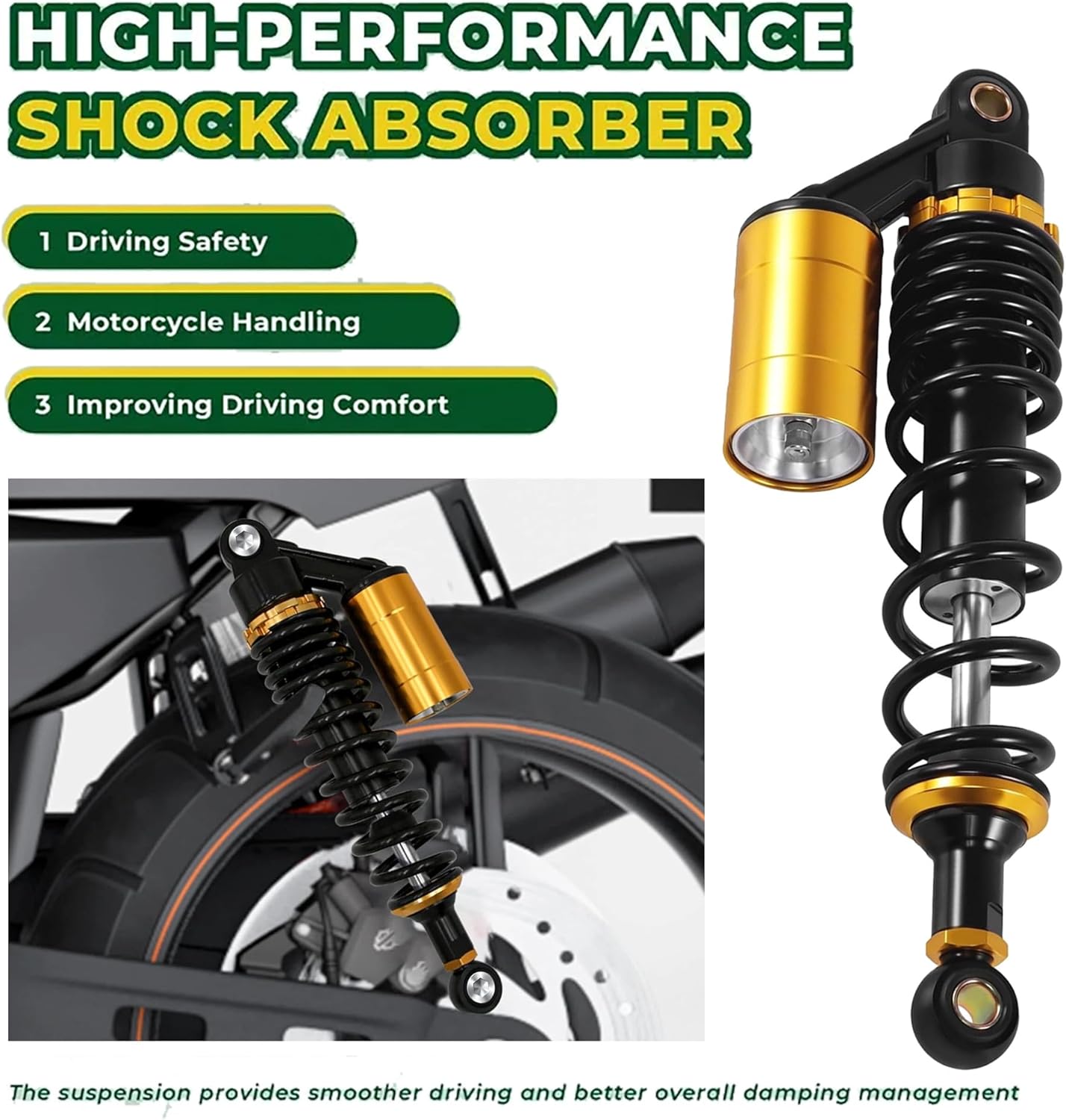 DREAM MOTION 1 pair 330mm Adjustable Rear Air Shock Absorbers Suspension Powersports Parts For Honda CRF150cc~750cc Apollo125cc KLX Karting(Go kart) Moped Quad (ATV) Drit Pit bike Accessories,Glod