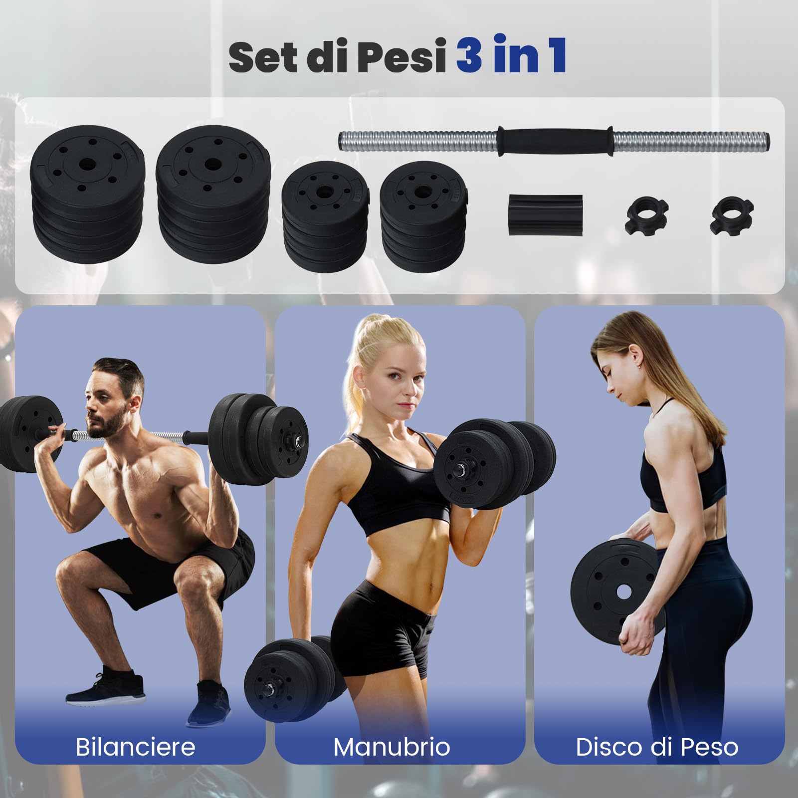 GYMAX Manubri Palestra Regolabili, Set Pesi Palestra 30 KG, Manubri, Bilancieri Regolabili Palestra Casa con Barra Bilanciere e 16 Dischi, per Fitness Casa e in Palestra