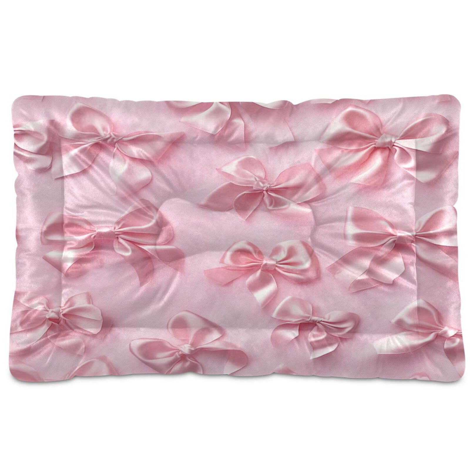Coikll Pink Bows Pet Bed Pad Soft Dog Bed Mat with Anti-Slip Bottom, Machine Washable Crate Pad Mattress for Dog Sleeping- 24 * 18 inches โ image 1