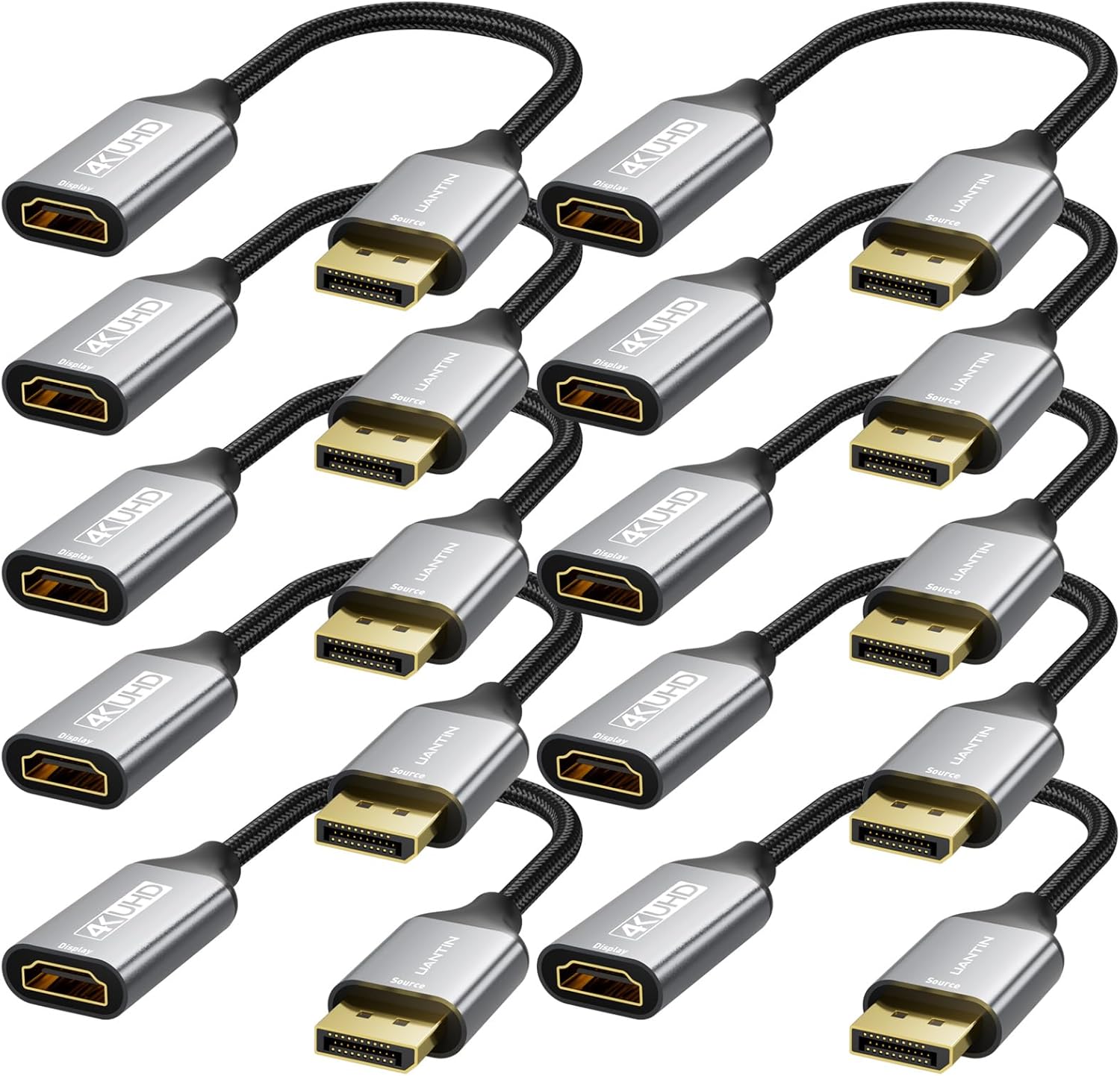 10-Pack Display Port to HDMI 4K Adapter | Braided DP DisplayPort Male to HDMI Female Uni-Directional Converter for PC Dell HP AMD NVIDIA Laptop HDTV Monitor and Other Passive